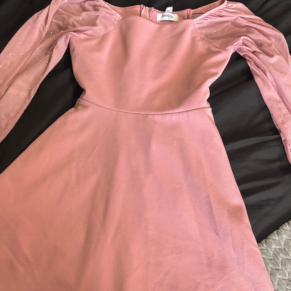Speechless Pink Formal Kids Dress with Sheer Sleeves